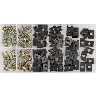 Assortment of body screws and speed nuts, 170 pieces.