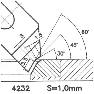 Form tool 4232 C, 45°, seat width 1,0 mm