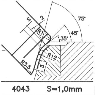 Formmesser 4043 A, 45°, Sitzbreite 1,0 mm