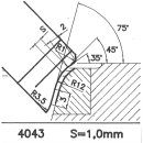 Formmesser 4043 A, 45°, Sitzbreite 1,0 mm, Sondermesser