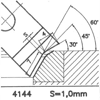 Formmesser 4144 A,, 45°, Sitzbreite 1,0 mm