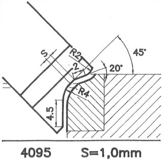 Formmesser 4095 B, 45°, Sitzbreite 1,0 mm