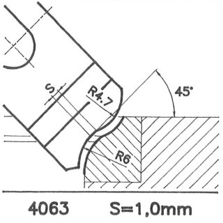 Formmesser 4063 B, 45°, Sitzbreite 1,0 mm